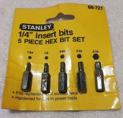 68-721 STANLEY 5PC 1/4''INSERTS SAE HEX BIT SET...