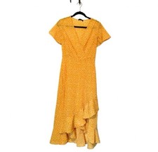 SHEIN Yellow Floral Ruffle Wrap Midi Dress Small Cottagecore Boho Summer