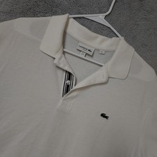 Lacoste Polo Shirt Men XXL 2XL Size 7 Contrast Trim White White Slim Fit Pique