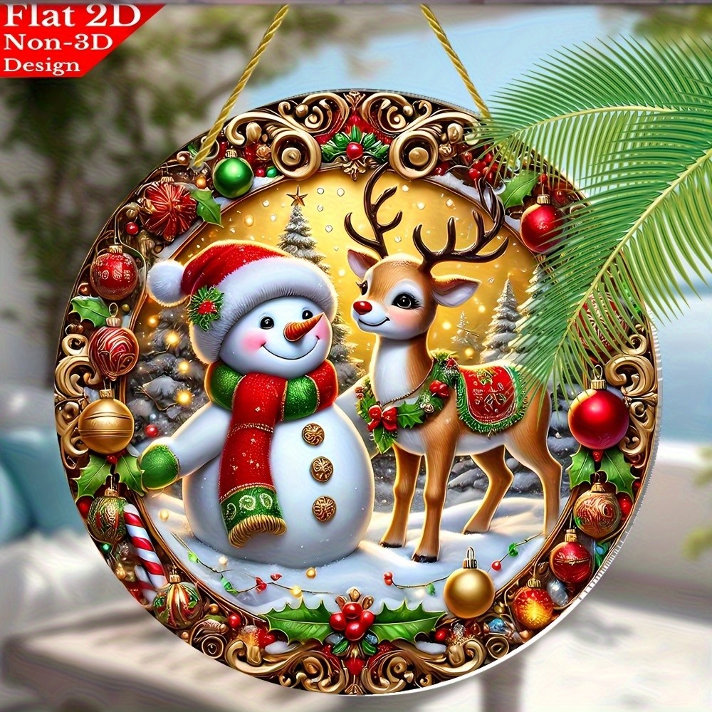 8x8 Snowman Deer Suncatcher Stained Glass Christmas Gift