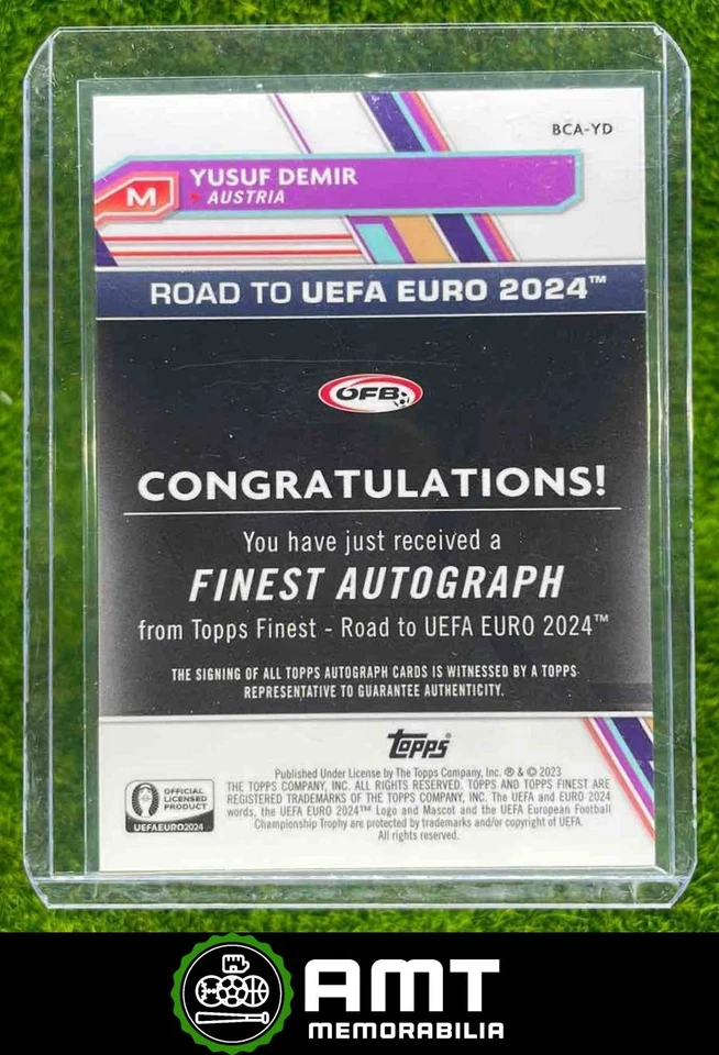 2023 Topps Finest Road to UEFA EURO 2024 #BCA-YD Yusuf Demir Card Auto Austria - Image 2 of 3