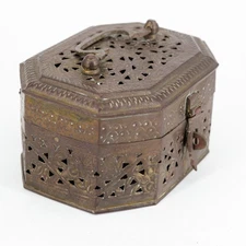 Pierced brass trinket box incense jewelry storage boho decor stash vintage metal