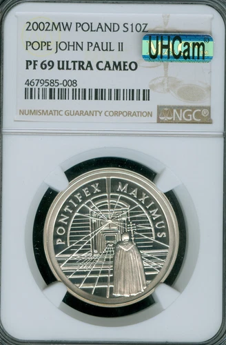 2002 POPE JOHN PAUL II POLAND SILVER 10 Zlotych NGC PF69 MAC UHCam & SPOTLES *