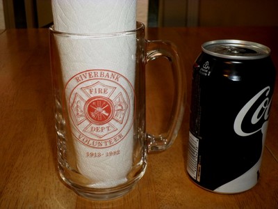 CITY OF RIVERBANK, CA. FIRE DEPARTMENT - VOLUNTEER, Clear Glass Beer Mug,VINTAGE
