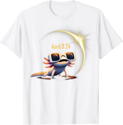 Total Solar Eclipse 2024 Axolotl in Astronomy Glasses Unisex T-Shirt