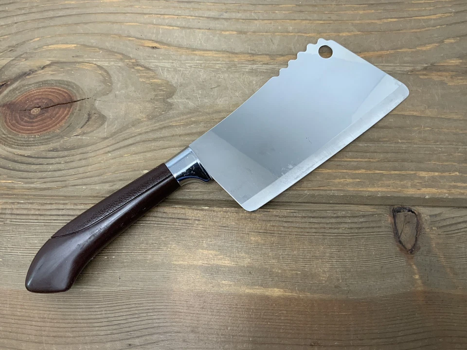 Cuchilla ablandadora de carne vintage de chef chino Ginsu hoja de 5” mango de plástico marrón Foto 2 de 4