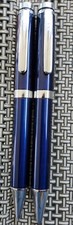 Rare Cross Beautiful Blue  Chrome Pen and Pencil Set Black Ink Original Box B4
