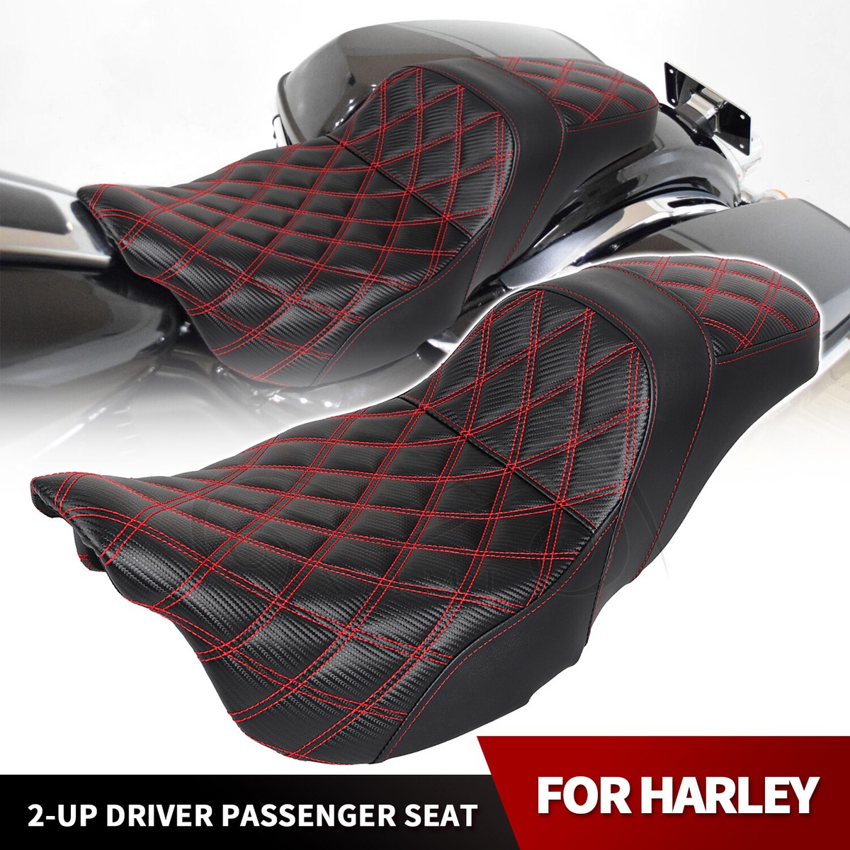 Red Lattice Stitch Step-Up Seat For Harley Touring Electra Street