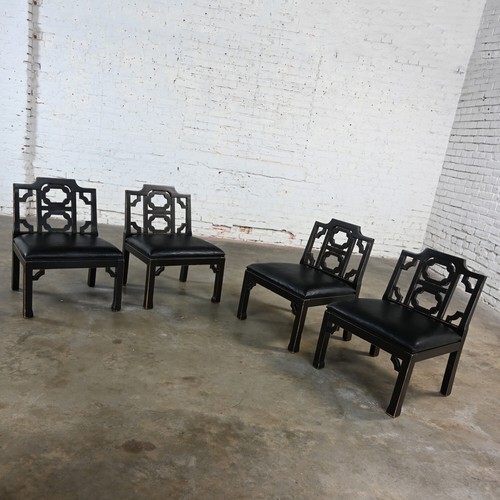 4 Hollywood Regency Chinese Chippendale Style Black Accent Chairs by Thomasville - Picture 6 of 20