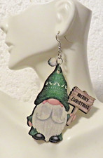 Holiday Gnome with Sign Earring 3.25" Yuletide Handcrafted Gnome Collection