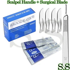 100 Sterile Surgical Blades #10 FREE BP Scalpel Handle #3 Medical German Grade