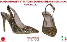 scarpe decolletè a punta cinturino tacco stiletto glitter slingback chanel