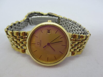 VINTAGE OMEGA DEVILLE DATE GOLDPLATED QUARTZ MENS DRESS WATCH | eBay