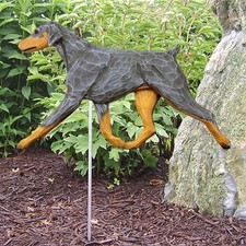 Doberman Pinscher Outdoor Garden Sign Hand Painted Figure Blue/Tan Uncropped