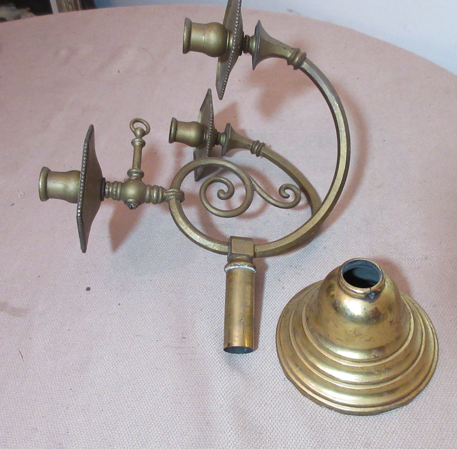 antique 1800's brass wall mount gas converted candle holder wall sconce fixture 