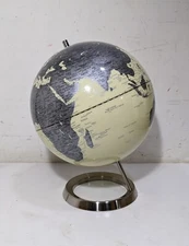 Modernist Desktop/Table 12" World Globe Stainless Steel Chrome Ring Base