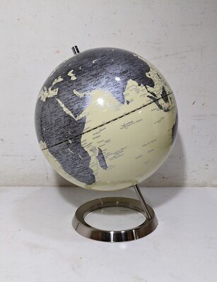 Modernist Desktop/Table 12'' World Globe Stainless Steel Chrome Ring Base MCM