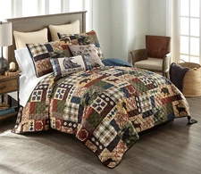 Donna Sharp Rustica Queen 3-Pc Quilt Set Lodge Log Cabin Bear Moose Plaid New