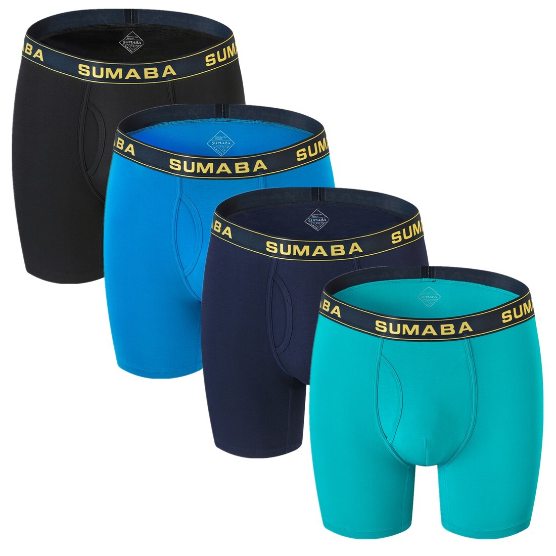 4 Pack Men's Underwear Long Leg Boxer Briefs with Fly Bamboo fiber