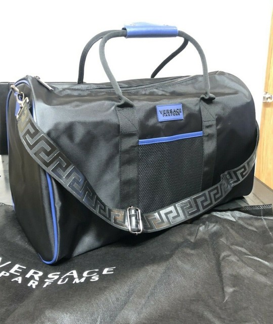 Versace Parfums Mens Black Travel Weekend Holdall Duffle Sports Gym Bag