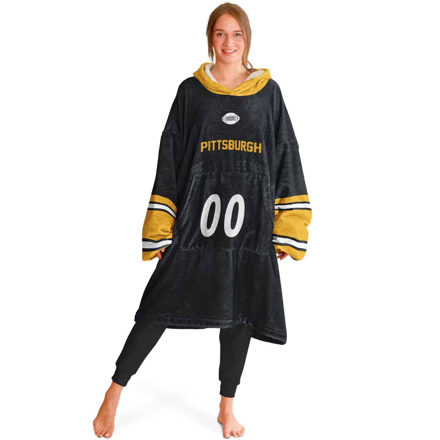 Personalized Pittsburgh Unisex Adult Hoodie Blanket | Football Wearable Blanket