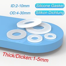 1mm-5mm THICK WHITE SILICONE HIGH TEMP FLAT RING RUBBER WASHER SEAL GASKETS