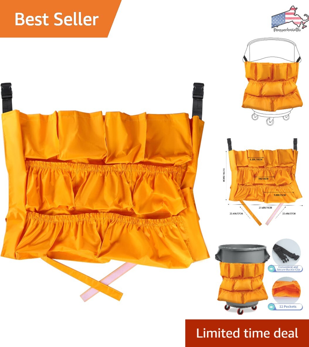 Durable Oxford Cloth Trash Can Caddy Bag with 12 Pockets for 20-44 Gallon Bins-image