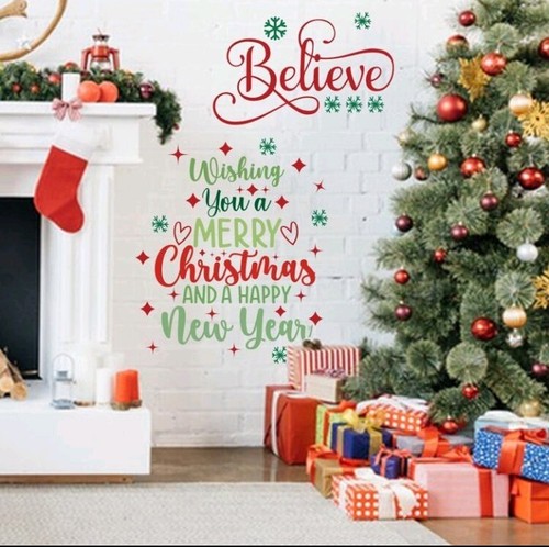 Happy Christmas Stickers Living Room Cupboard Home Decoration Mural