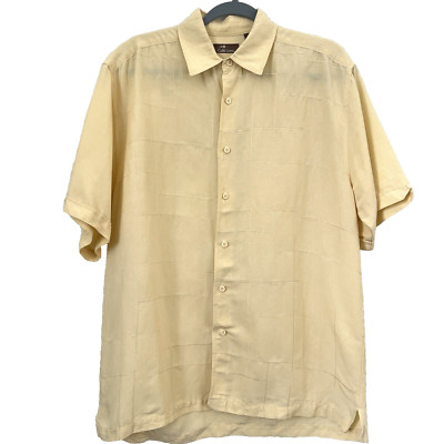 Cafe Luna Men's Camp Shirt Button Up Short Sleeve Yellow Size M Embroidered