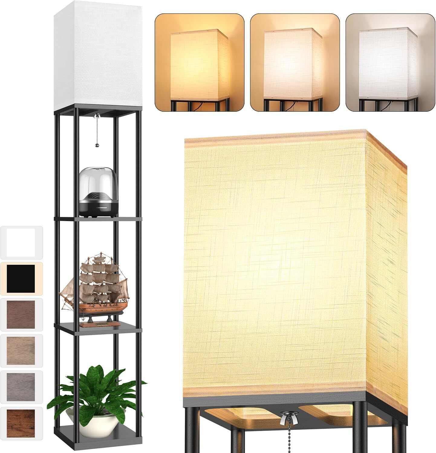 Floor Lamp with Shelves for Living Room Shelf Floor Lamp with 3 CCT LED Bulb