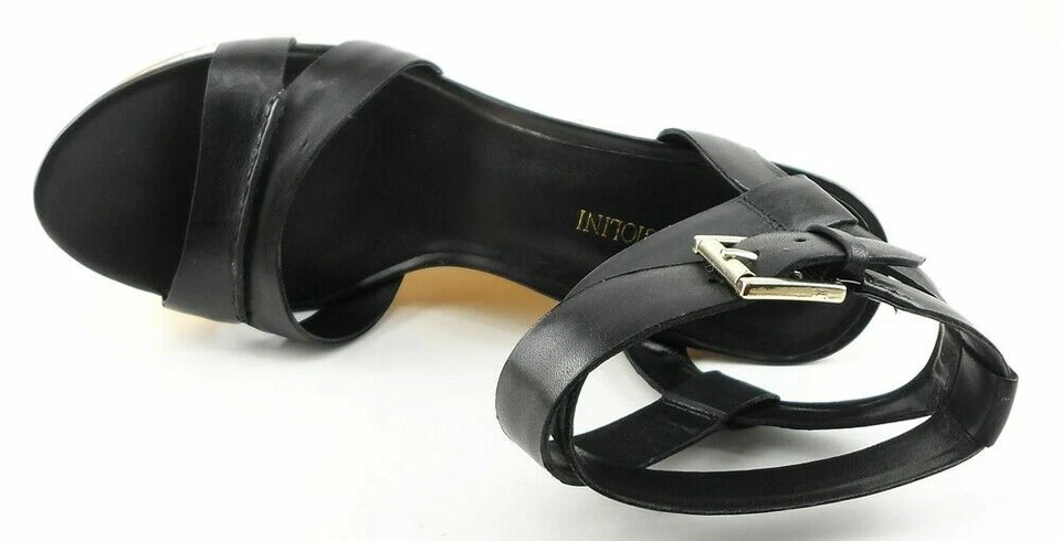 Sandalias de diseñador ENZO ANGIOLINI ZAMAZ de cuero negro cuñas 6,5 M Foto 3 de 4