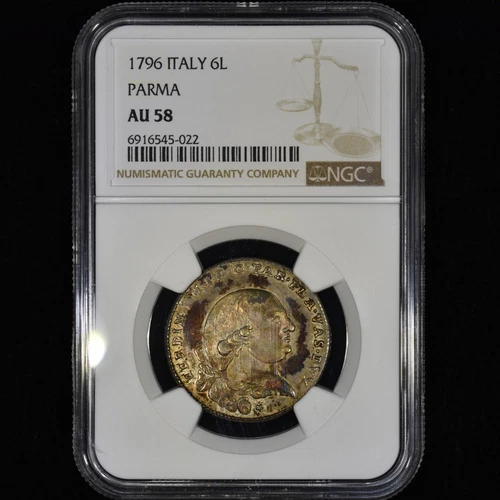 1796 ITALY 6 LIRE ✪ NGC AU-58 ✪ PARMA 6L SILVER COIN ITALIAN STATE ◢TRUSTED◣
