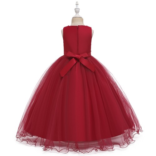Flower Kids Girls Party Tulle Long Dress Bridesmaid Wedding Formal Prom Dresses - Picture 43 of 58