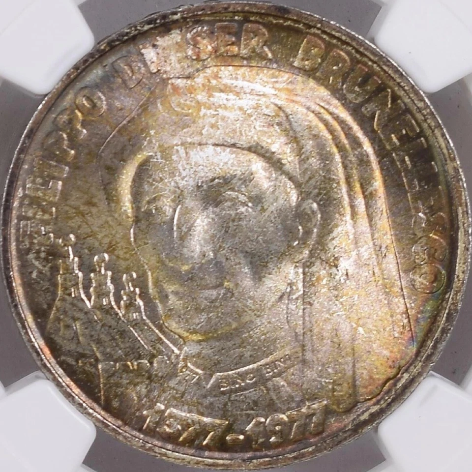SAN MARINO. 1977, 1000 Lire, Silver - NGC MS67 - Top Pop 🥇 Brunelleschi 🌈 Tone - Image 3 of 4