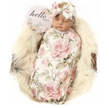 Galabloomer Newborn Blanket Headband Set Baby Flower Swaddle Vintage Rose 