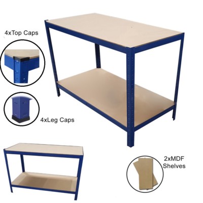 Heavy Duty Steel Work Bench Station Wood Shelve Blue For Garage