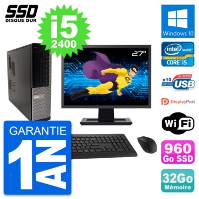 PC DELL 990 Dt Bildschirm 27 '' Intel Core i5-2400 RAM 32Go SSD 960Go Windows 10