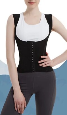 Women s Black Tummy Control Adjustable 4 Roles Latches Boned Shape-Wear Top M/L