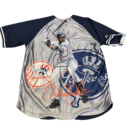 Jeter Graphic Lettering YANKEES JETER BLUE JERSEY #2 / GRAPHICS ON BACK - MLB MAJESTIC YOUTH 14 ...