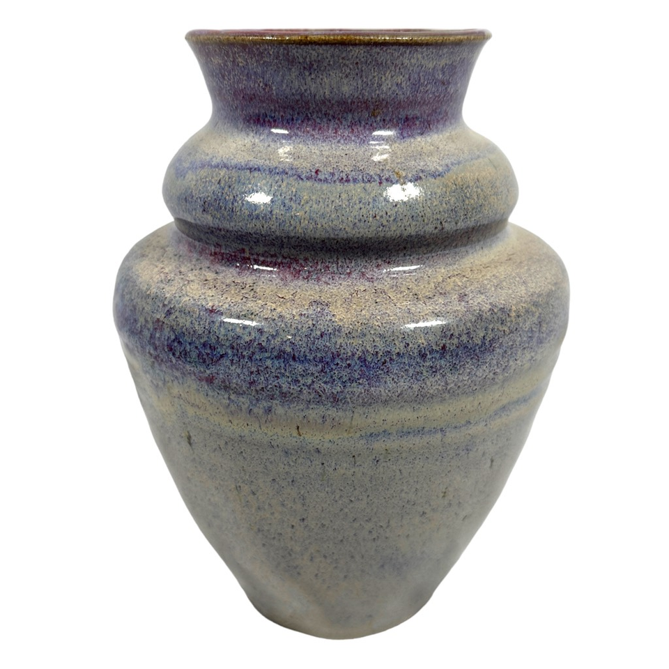 KC Studio Pottery Minnesota Vase Glossy Glazed Blue Red Ribbed Textured