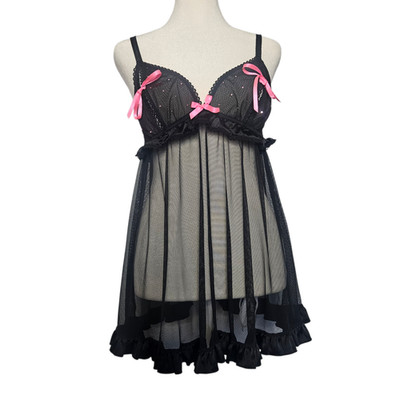 Victoria's Secret Sexy Little Things Babydoll SZ Large Black Sheer Rhinestones