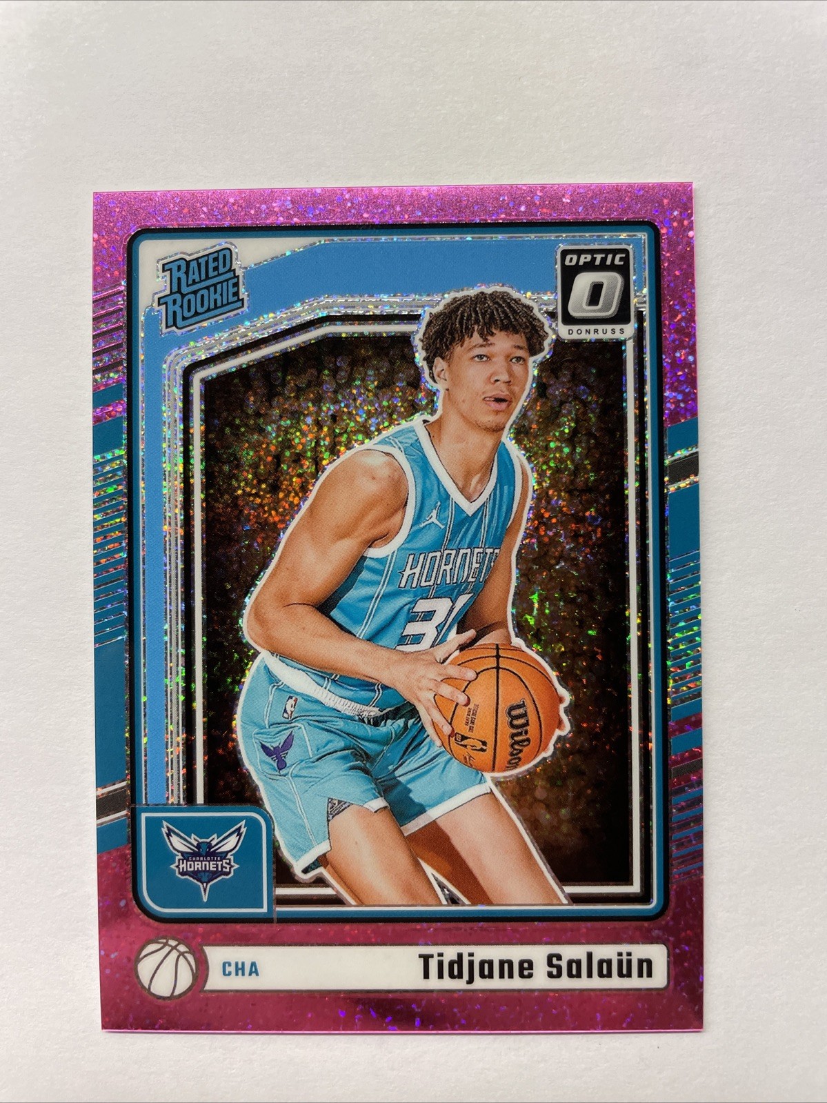 2024-25 Donruss Optic Tidjane Salaun #286 Rated Rookie Pink  Glitter /275 (RC)