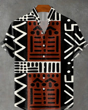 Men's Retro Shirt Geometric Pattern Button-Up Size XLarge