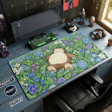 Snorlax Sleeping Garden Art XL Gaming Mouse Pad, Pokemon Desk Mat