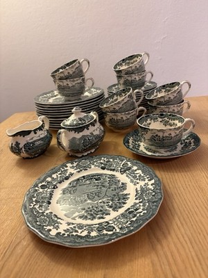 Kaffeeservice für 8 Personen, Avon scenes in petrol-grün von Palissy, England