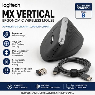 Logitech MX Vertical Advanced Ergonomic Wireless Mouse Graphite w/ Receiver