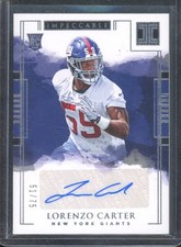2018 Panini Impeccable LORENZO CARTER #177 Rookie RC Auto /75 New York Giants