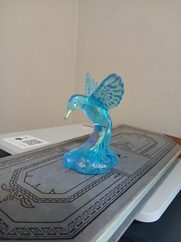 Fenton Art Glass Blue Iridescent Hummingbird 4 1/2" Figurine