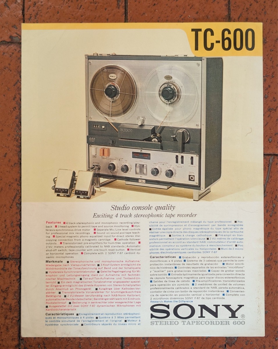 SONY TC-600 TAPECORDER 600 REEL TO REEL TAPE RECORDER SPEC SHEET
