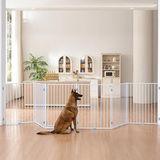 Free Standing Dog Gate with Door, 36'' Tall Foldable Dog Fence for Indoor Outd